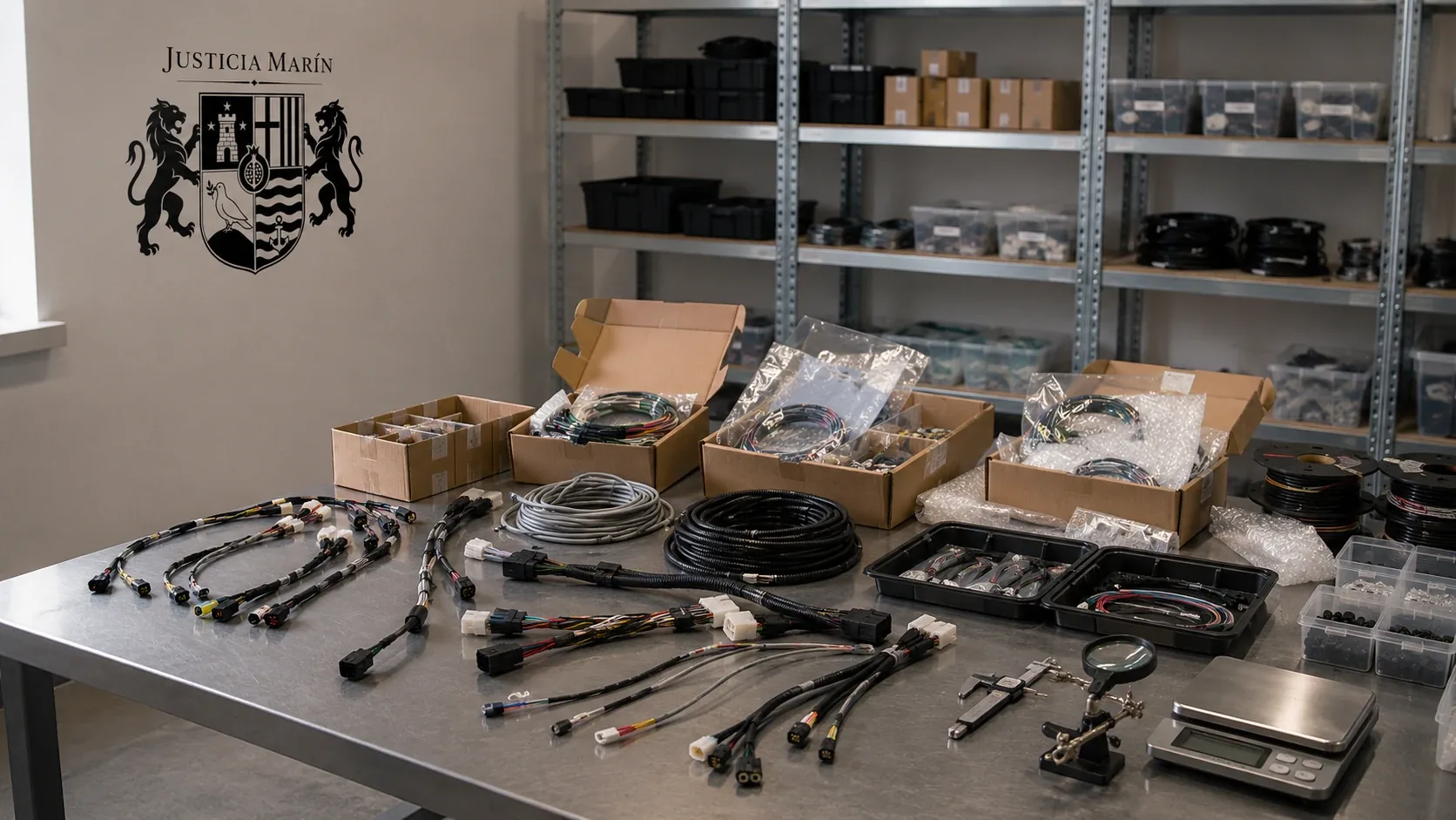 Revisión de un lote de cableado industrial en la zona de recepción antes de la entrega