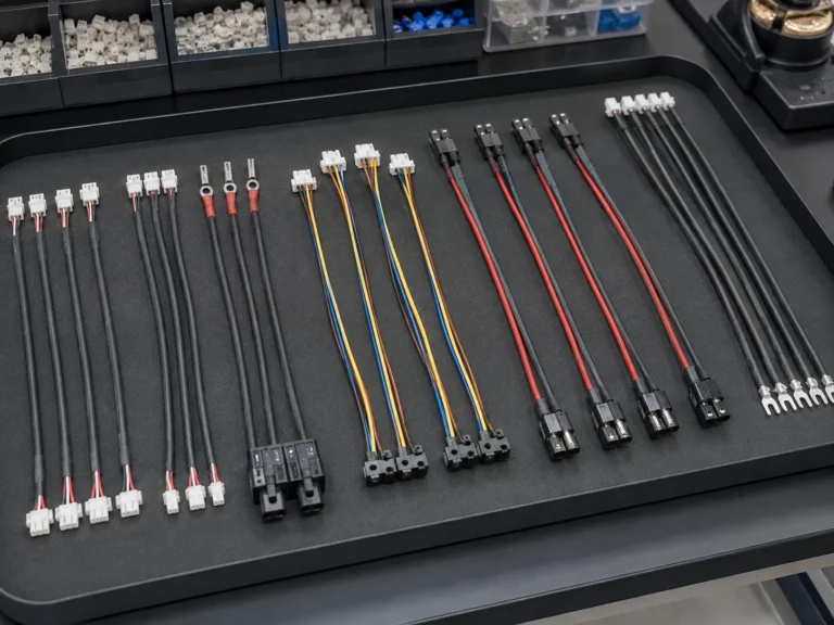Bandeja de muestras de cableado terminado, como las que solicitamos a los proveedores antes de asignar un pedido