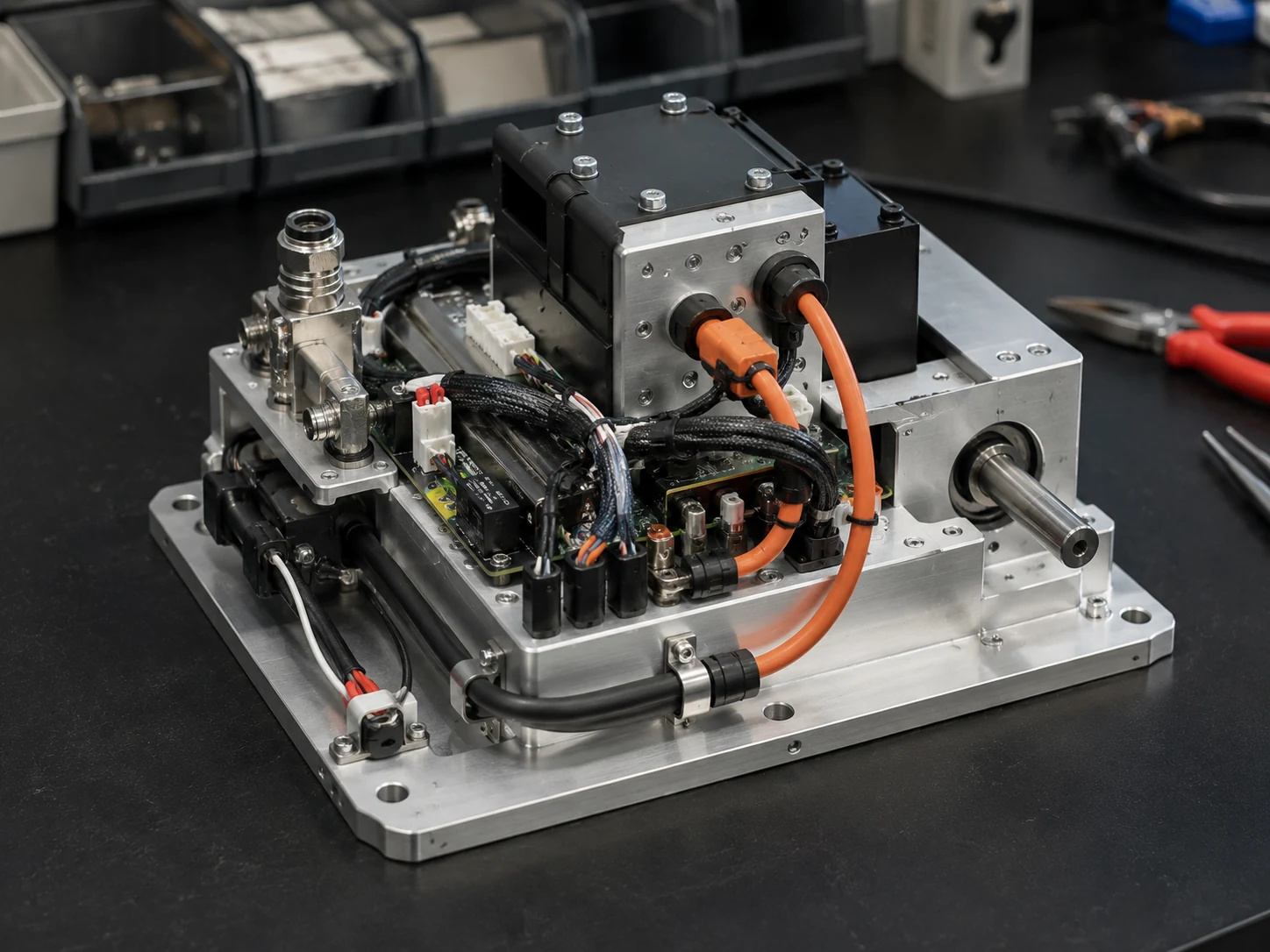 Conjunto electromecánico con cableado de potencia integrado en su chasis