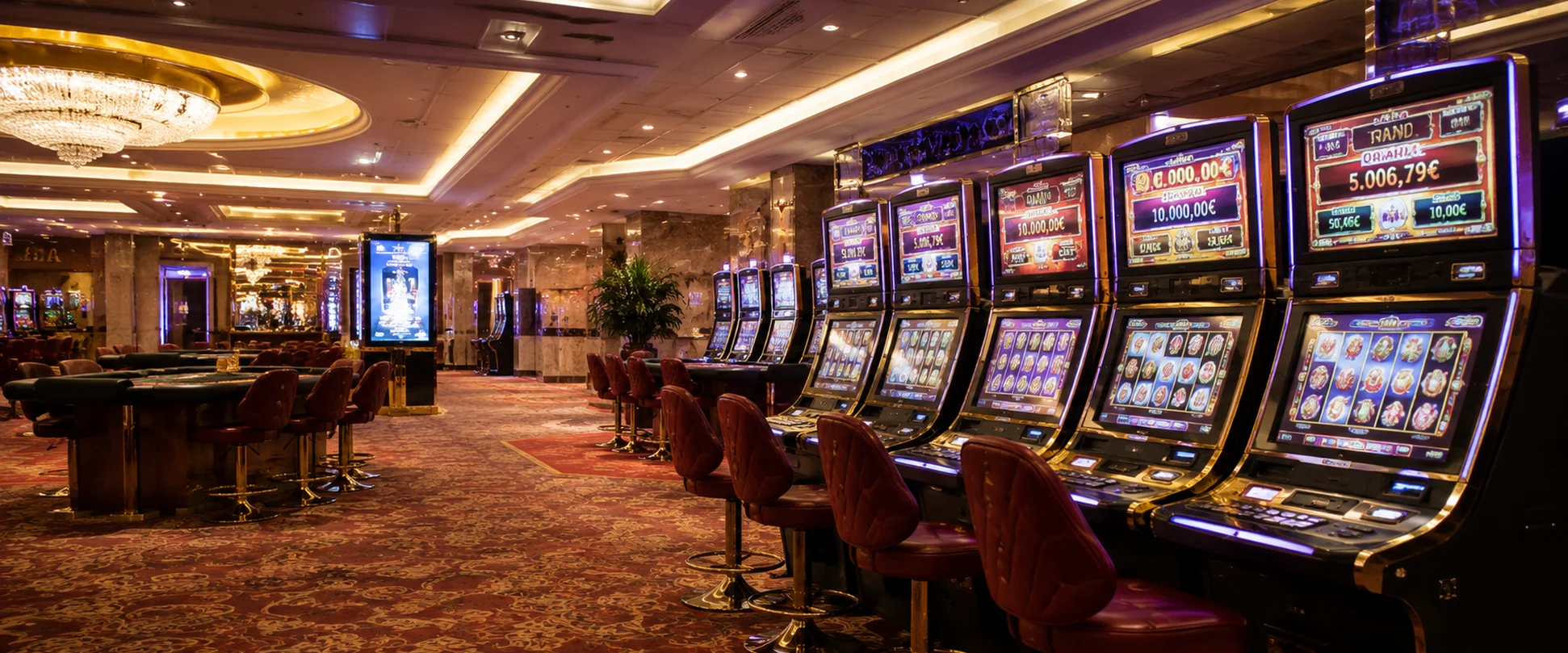Sala de máquinas recreativas con terminales alineados